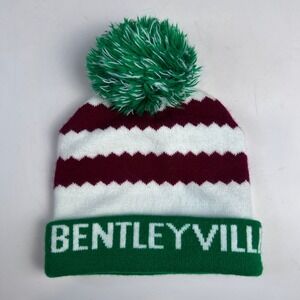 Bentleyville Beanie Knit Hat Pom Pom Green Red White Winter Youth